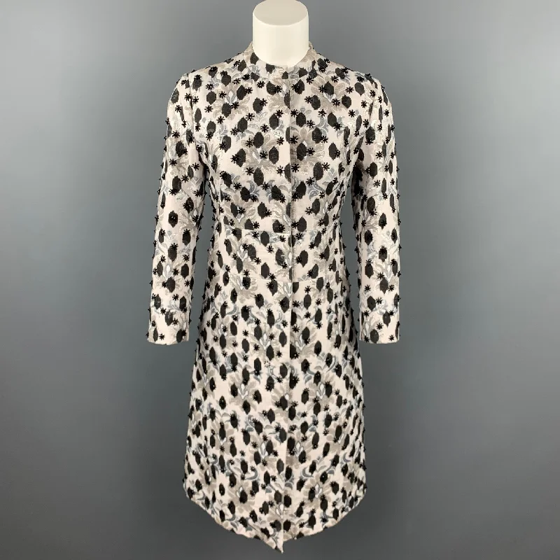 GIAMBATTISTA VALLI Size S Gray Beaded Embellishes Cotton / Polyester Evening Coat Asymmetrical Collar Hooded Zippered GIAMBATTISTA VALLI Size S Gray Beaded Embellishes Cotton / Polyester Evening Coat Asymmetrical Collar Hooded Zippered