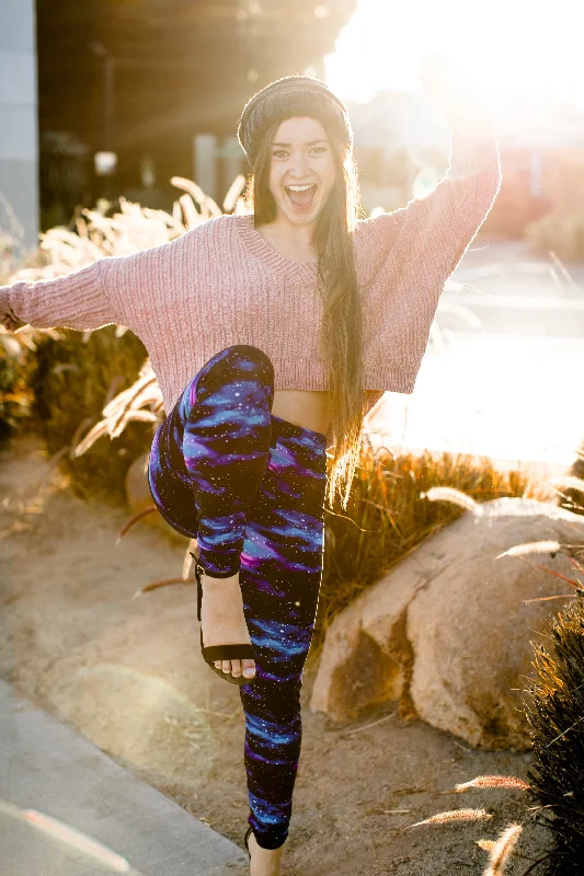 Milky Way Galaxy Graphic Print Lined Leggings Comfortable Workout Fitness Leggings