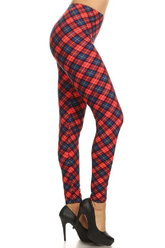 Red Blue Plaid Design Leggings Trendy Minimalist Leggings