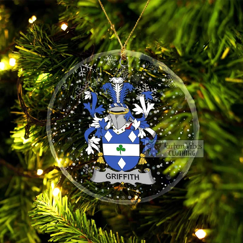 Griffith Irish Clan Christmas Glass Ornament with Coat of Arms Boat Shawl Notched