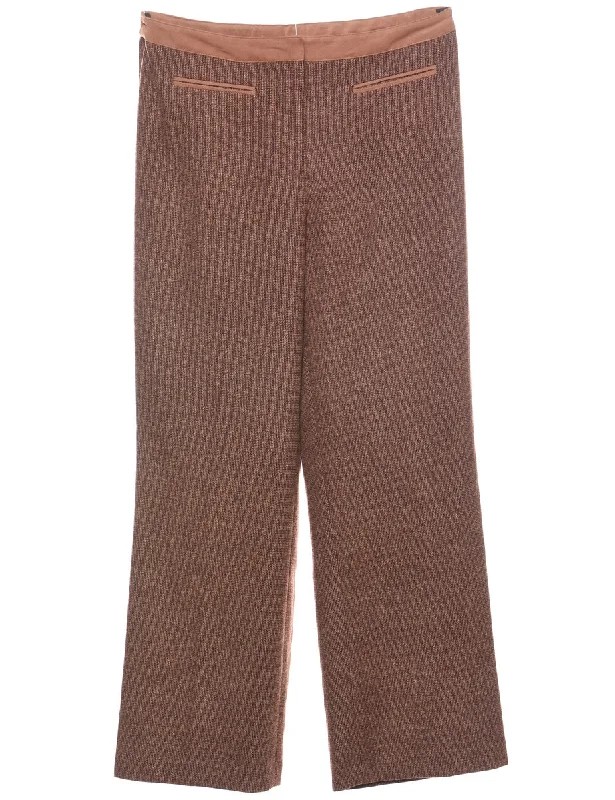 Brown Classic Straight-Fit Trousers - W30 L28 Cropped Trousers Casual Linen