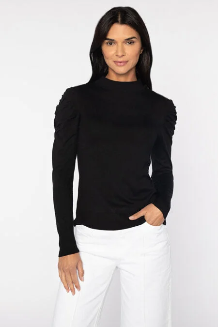 Kinross Cashmere Shirred Sleeve Pullover Ruffle Sleeve Feminine