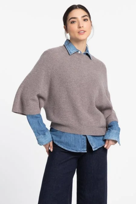 Kinross Cashmere Easy Rib Raglan Pullover Three Quarter Sleeve