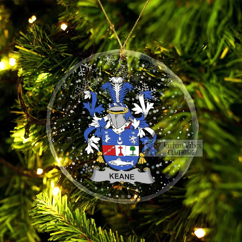 Keane Irish Clan Christmas Glass Ornament with Coat of Arms Elasticated Drawstring Belted Keane Irish Clan Christmas Glass Ornament with Coat of Arms Elasticated Drawstring Belted