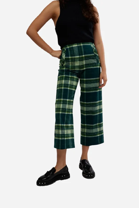 Free People Acadia Trouser in Green Combo Trousers Culottes Wide Leg