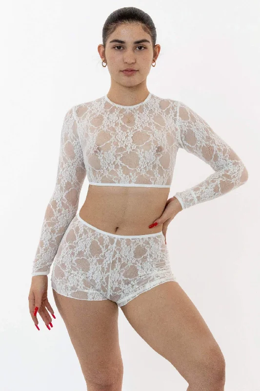 FNS079 - Floral Lace Long Sleeve Crop Top Elasticated Padded Insulated