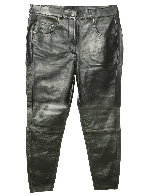 Black Leather Trousers - W34 L28 Trousers Evening Elegant