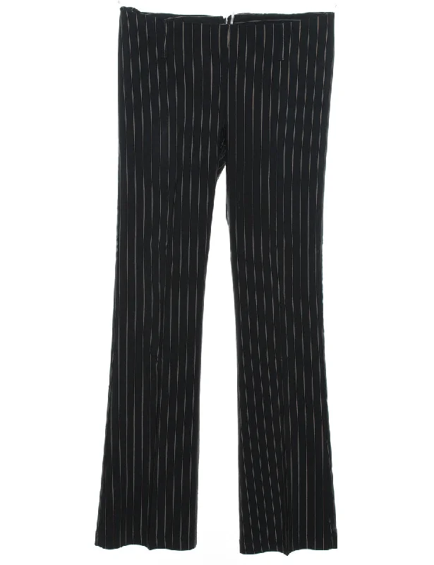 Black Pinstriped Casual Trousers - W31 L33 Trousers Print Floral
