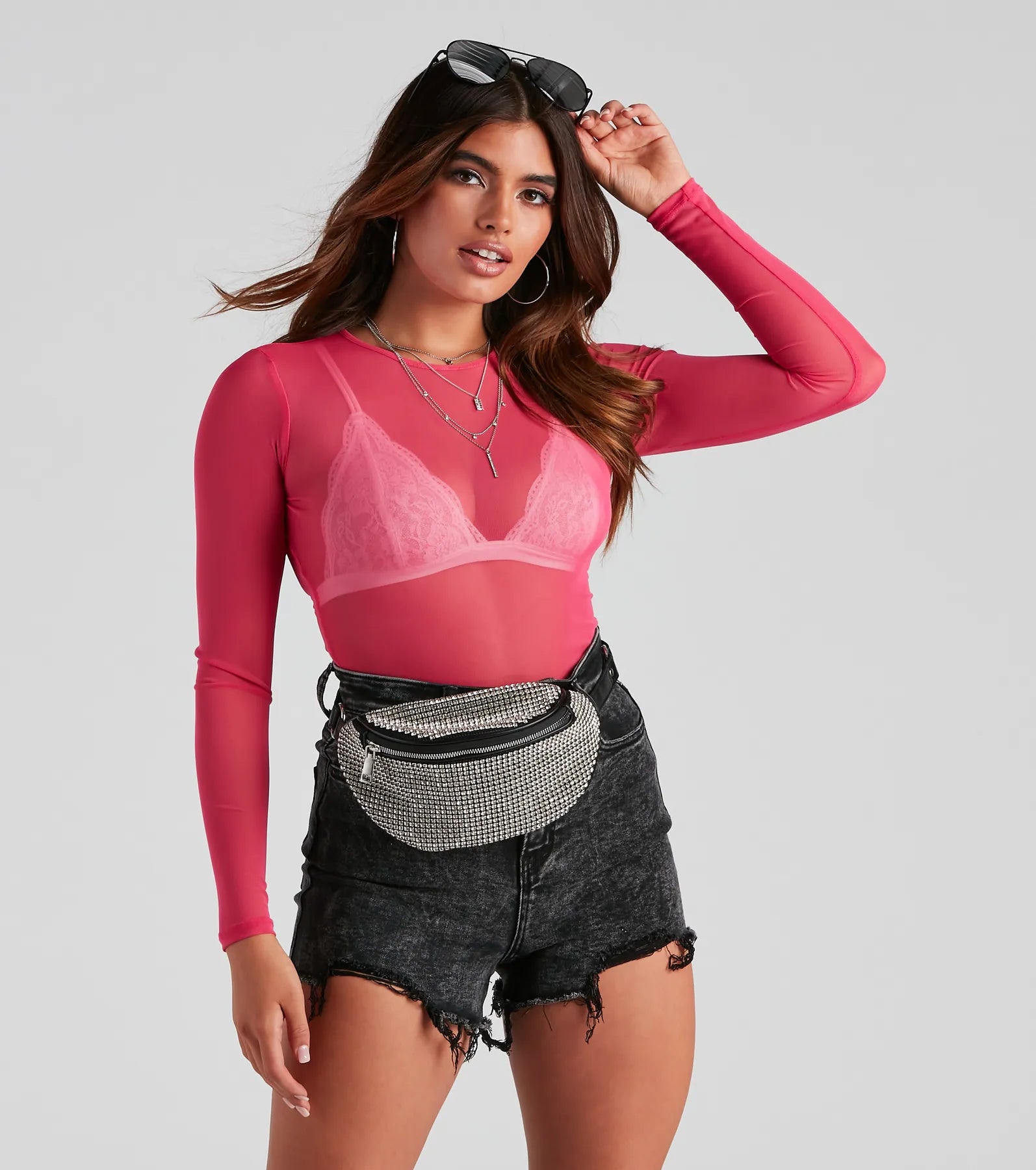 Mesh It Up Long Sleeve Crop Top Layered Multi-layer Single Layer