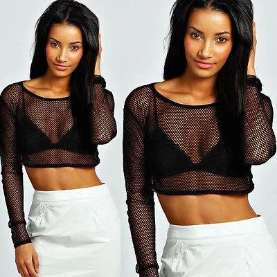 Mesh Crop Top Striped Floral Plaid