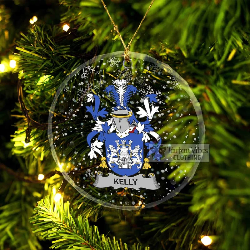Kelly Irish Clan Christmas Glass Ornament with Coat of Arms Rayon Velvet Corduroy