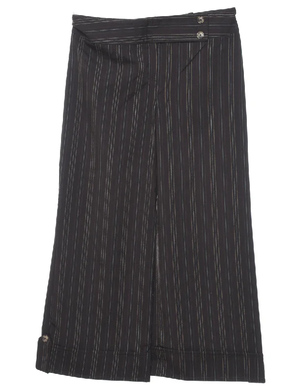 Black Wide-Leg Y2K Pinstriped Classic Trousers - W30 L25 Trousers Winter Warm
