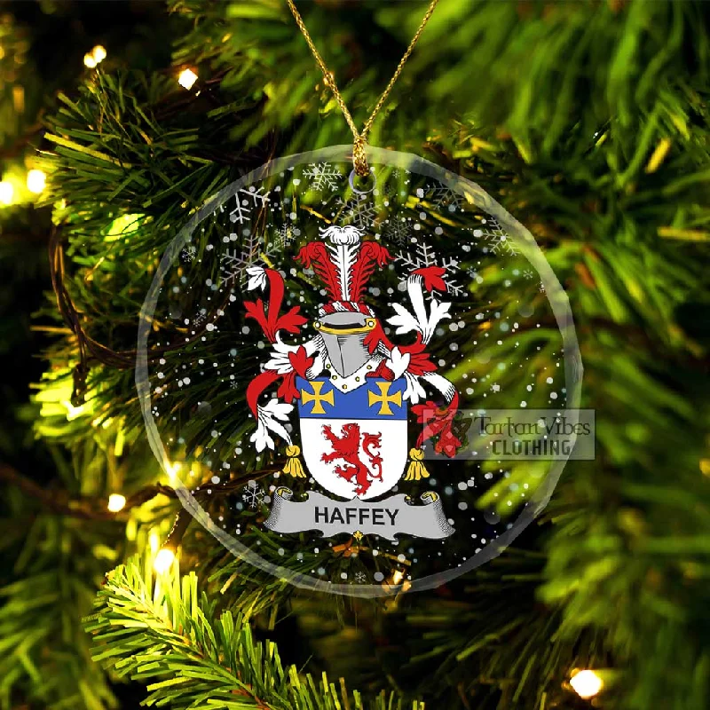 Haffey Irish Clan Christmas Glass Ornament with Coat of Arms Square Neck One-Shoulder Off-the-Shoulder