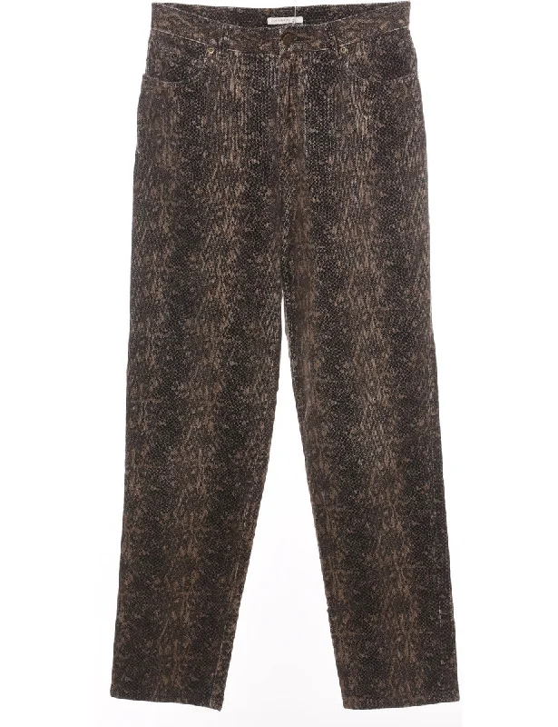 Brown & Beige Snakeskin Pattern 1990s Trousers - W28 L30 Trousers luxurious high-end