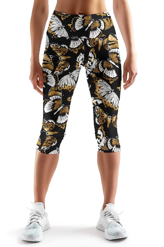 Monarch Ellie Black Butterfly Printed Gym Yoga Capri Leggings - Women Stylish Sweat-Proof Leggings Monarch Ellie Black Butterfly Printed Gym Yoga Capri Leggings - Women Stylish Sweat-Proof Leggings