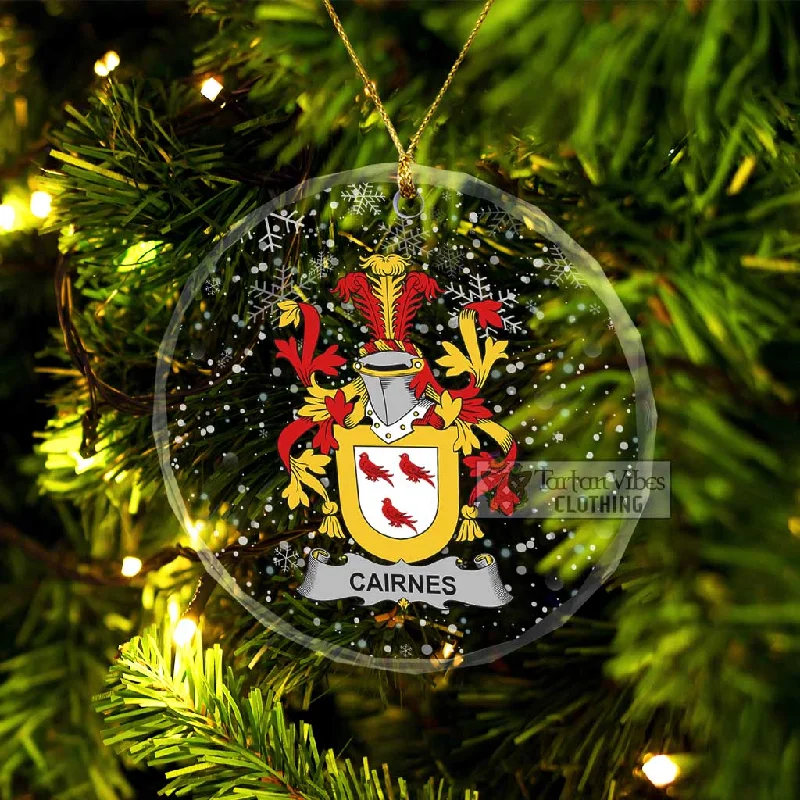 Cairnes Irish Clan Christmas Glass Ornament with Coat of Arms Elasticated Drawstring Belted