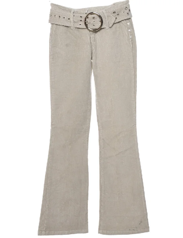 Beige Corduroy Flared Y2K Trousers - W24 L31 Trousers Harem Relaxed Fit