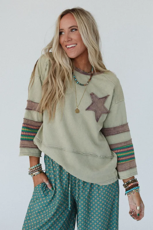 Starbeam Pullover Top - Sage Sarouel Sleeve Pullover