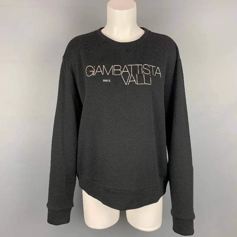 GIAMBATTISTA VALLI Size XL Black & White Cotton Pullover Halter Neck Top