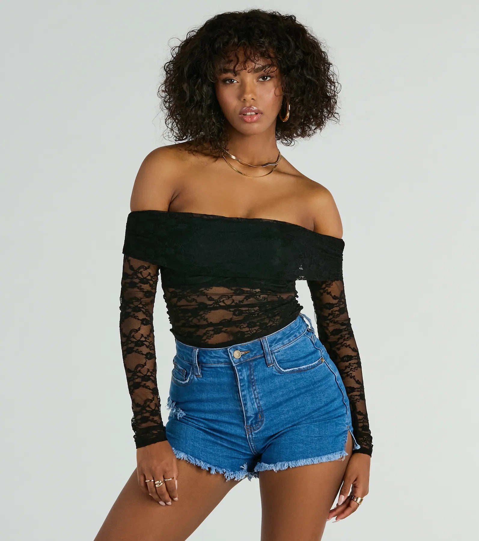 Sultry Aura Off-The-Shoulder Lace Crop Top Sequined Glittery Shiny