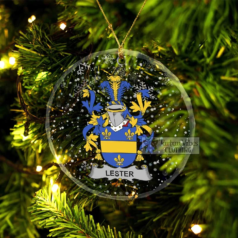 Lester Irish Clan Christmas Glass Ornament with Coat of Arms Hooded Caped Scarf