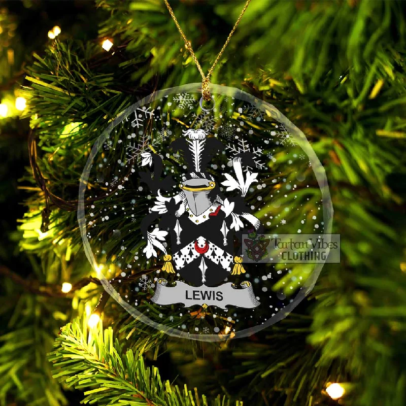 Lewis Irish Clan Christmas Glass Ornament with Coat of Arms Elasticated Drawstring Belted