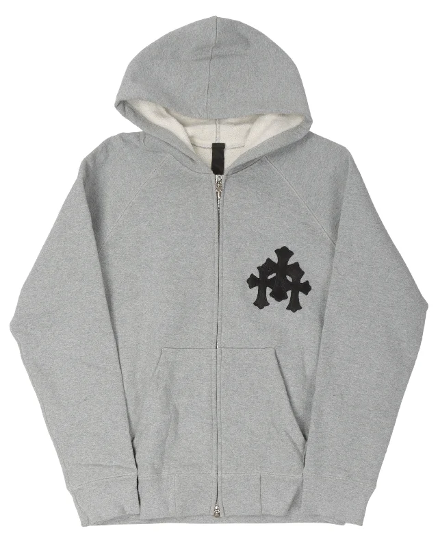 Cross Patch Zip Up Hoodie Hoodie with Mock Neck Collared Structured