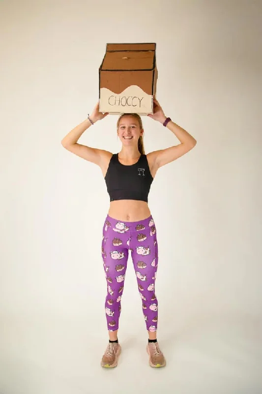 Women's Choccy Cows Leggings (Purple) XS S M L XL Fashionable Floral Active Leggings