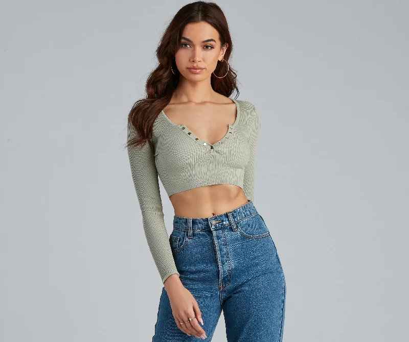 Snap A Pose Crop Top Mesh Canvas Denim
