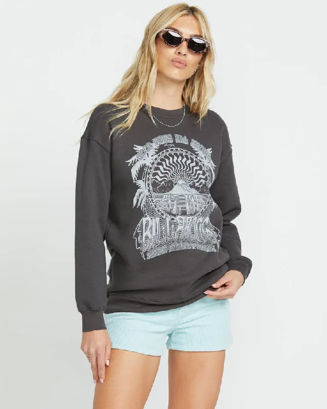 Billabong Palm Classics Crew Sweatshirt - OFF BLACK Hoodie with Patch Decorative Personalized
