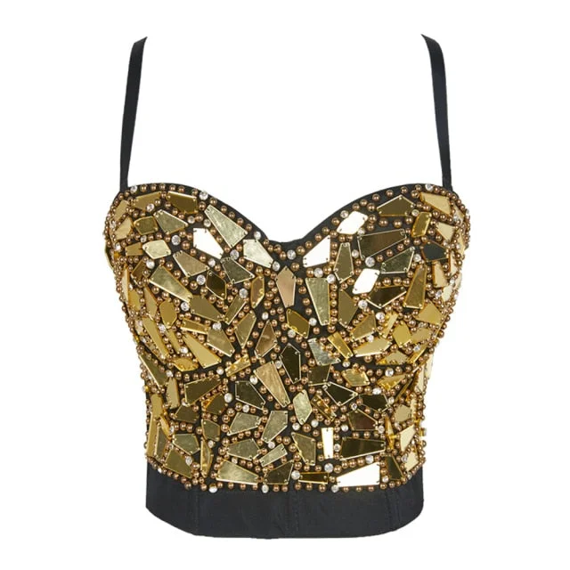 Corset Crop Top with Rhinestones Knit Fabric Woven Fabric Fleece Fabric