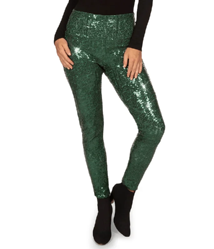 Dark Green Sequin High Waisted Leggings Stylish Sweatproof Leggings