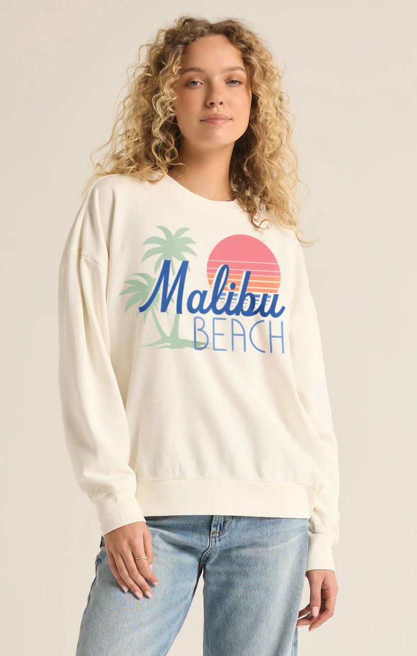 Z-Supply Malibu Sunday Sweatshirt - SEA SALT Hoodie with Hem Elastic Stretchable Comfortable