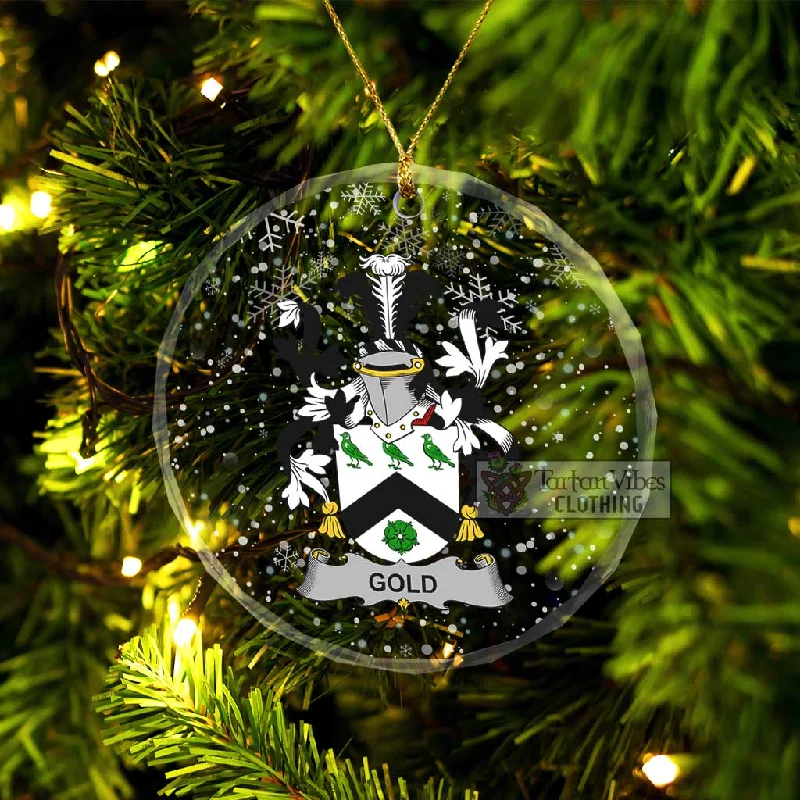 Gold Irish Clan Christmas Glass Ornament with Coat of Arms Hook-and-Loop Buckled Tied