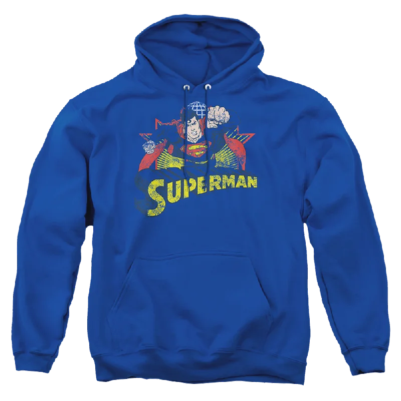 Justice League Superman Rough Distress Pullover Hoodie Elbow Length Sleeve
