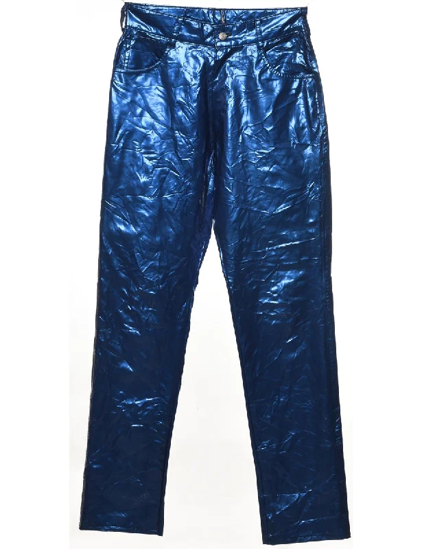 Blue Metallic Shiny Trousers - W28 L32 Trousers Recommended Stylist