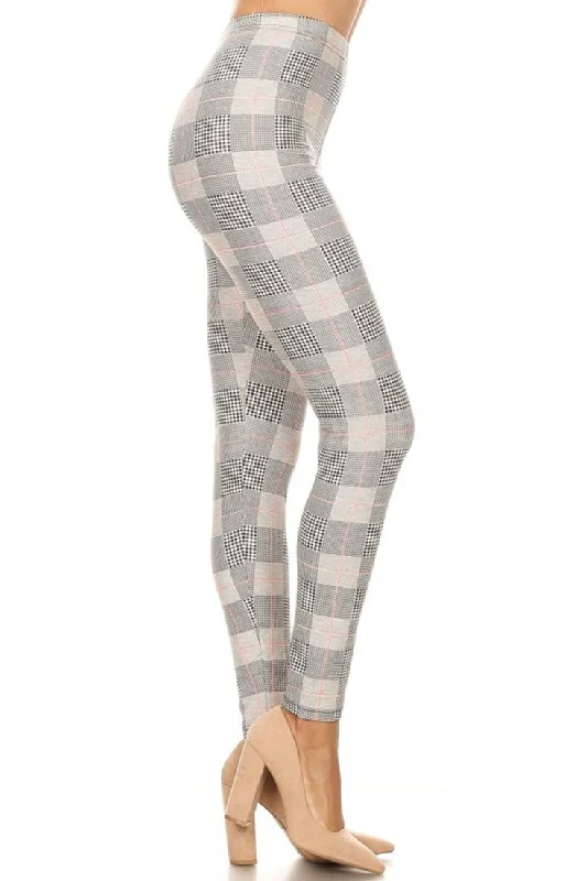 Light Multi Plaid Houndstooth Graphic Lined Leggings Casual Slim-Fit Leggings