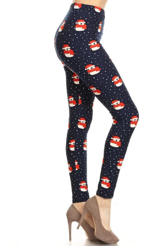 Navy Snow Penguin Design Leggings Trendy Seamless Fit Leggings