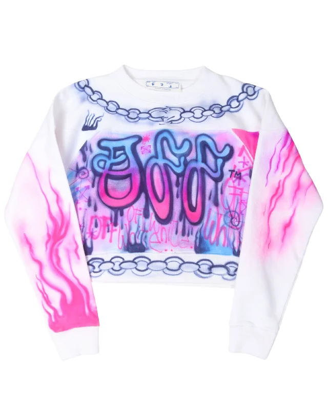 Cropped Airbrushed Sweatshirt Hoodie with Thumb Holes Functional Cozy