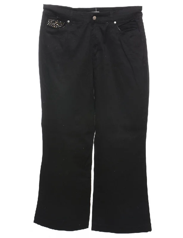 Black Embellished Y2K Trousers - W34 L28 Trousers Capri Summer