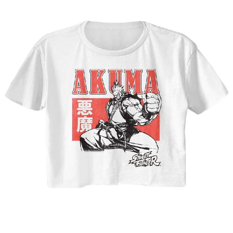STREET FIGHTER Crop Top, Akuma Character Block Denim Fabric Leather Fabric Suede Fabric