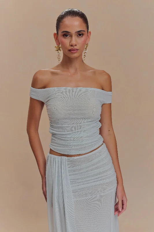 Brooklyn Mesh Crop Top - Pale Blue Satin Blend Silk Blend Wool Blend