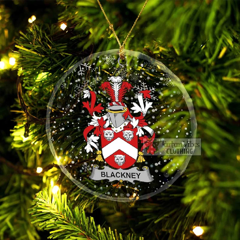 Blackney Irish Clan Christmas Glass Ornament with Coat of Arms Mesh Canvas Denim