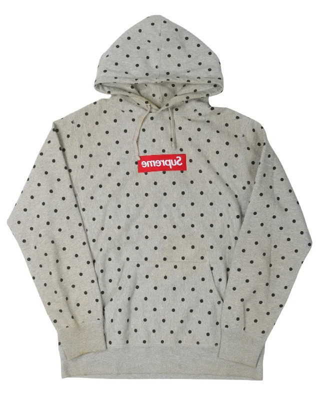 Comme Des Garcons Box Logo Hoodie Hoodie with Hem Fringe Bohemian Relaxed