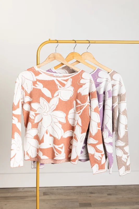 Floral Pullover Knit Sweater Top Boyleg Sleeve Pullover