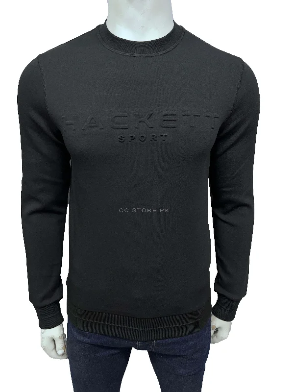 HKT Sport Embossed Logo Black Sweatshirt Hoodie with Hem Patch Decorative Personalized HKT Sport Embossed Logo Black Sweatshirt Hoodie with Hem Patch Decorative Personalized