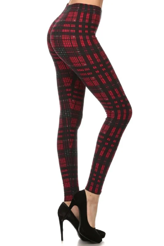 Black Red Multi Plaid Design Leggings Cozy Lounge Pants Leggings