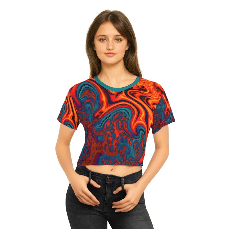 Eccentric Orange Chic Crop Top Tee Mesh Canvas Denim