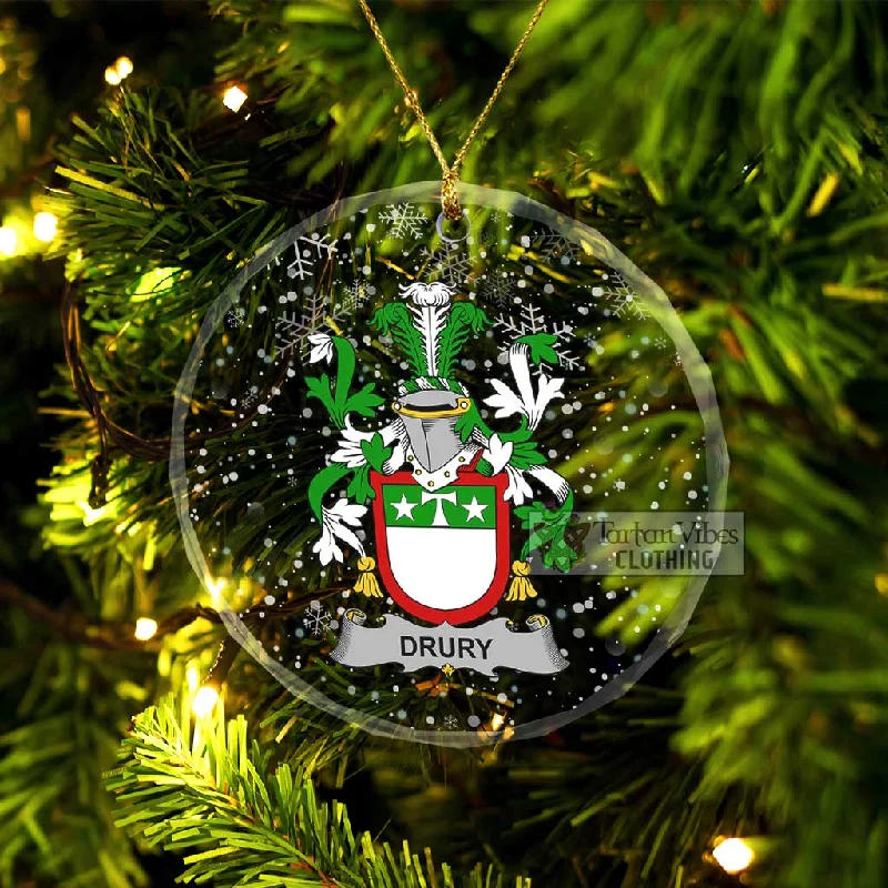 Drury Irish Clan Christmas Glass Ornament with Coat of Arms Nylon Polyester Spandex