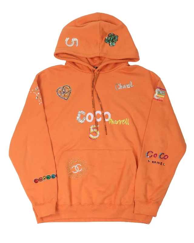 Pharrell Embroidered Logo Hoodie Hoodie with Hem Contrast Bold Stylish